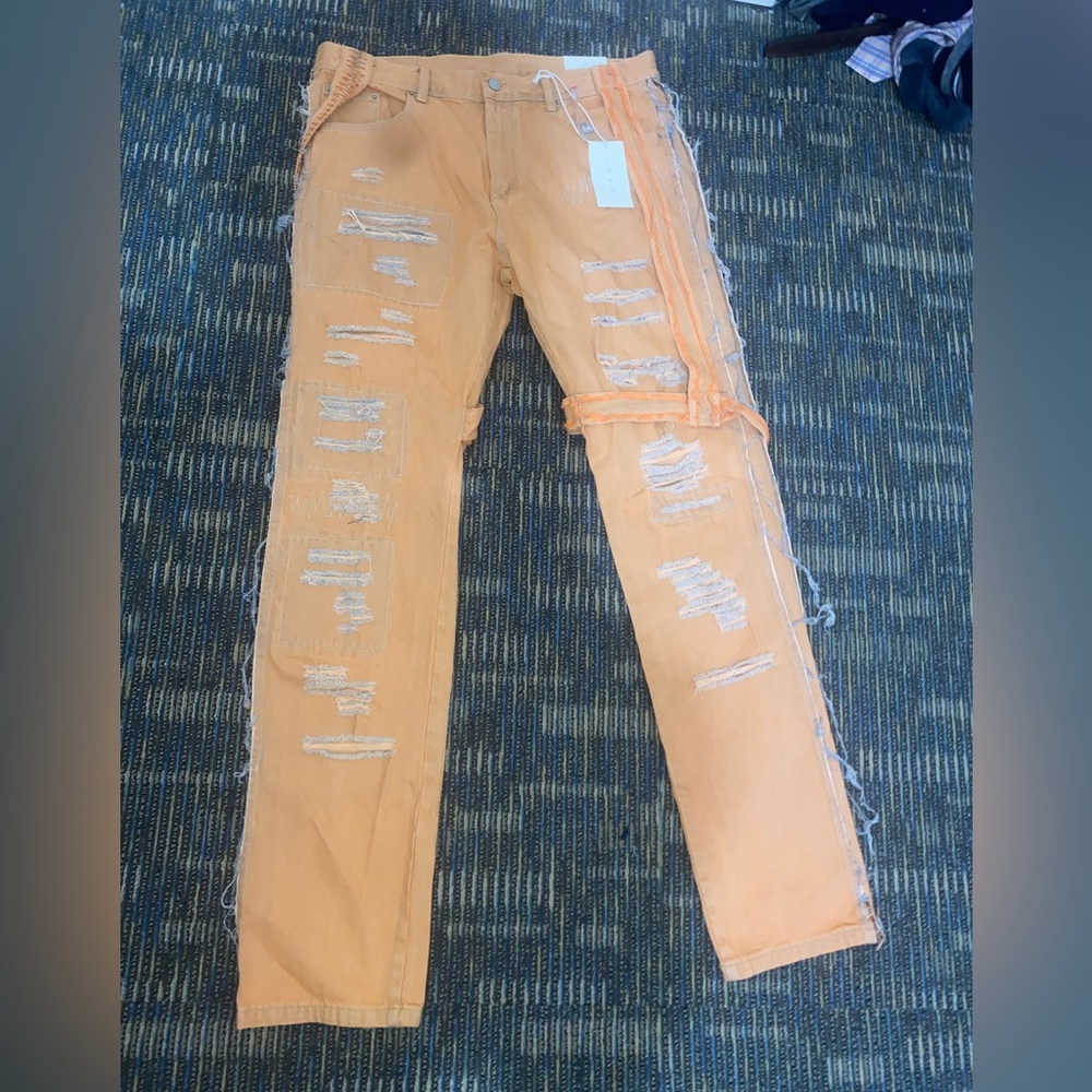 MNML Orange Distressed Denim Jeans, Size 38